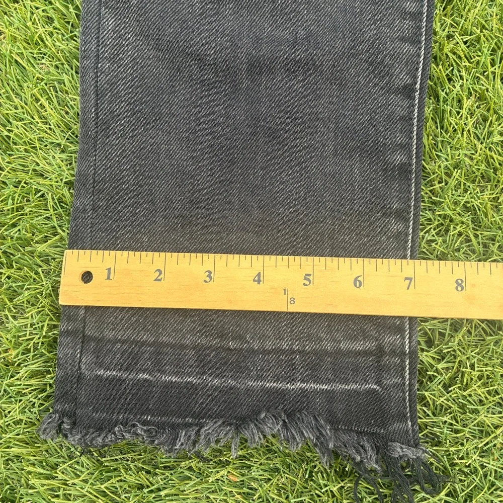 MNML Mens 32x32 Faded Black Raw Hem Straight Leg Slim Fit Jeans Streetwear